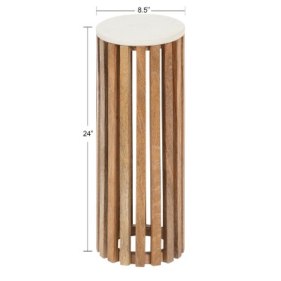 Elegant Round Marble and Mango Wood Drink Table, 12" Diameter