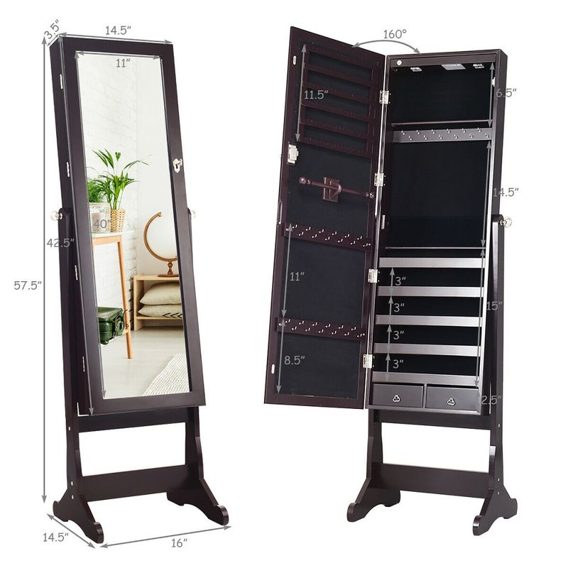 Costway Mirrored Jewelry Cabinet Organizer Storage Stand w/LED Lights Clearance, 2 of 11