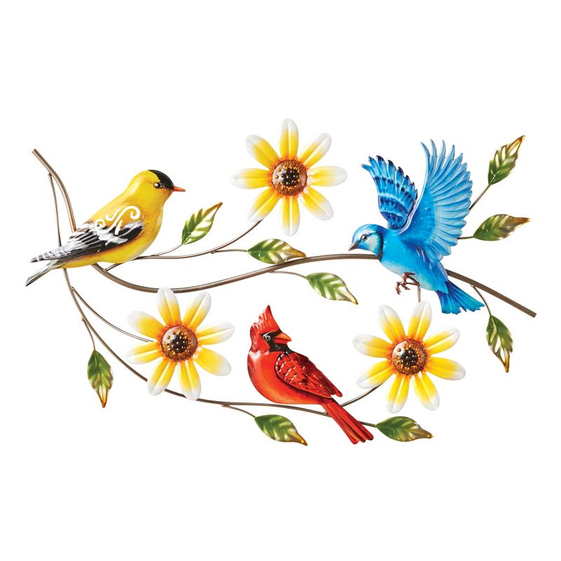 Collections Etc Beautiful Birds on Floral Branch Metal Wall Art, 1 of 3