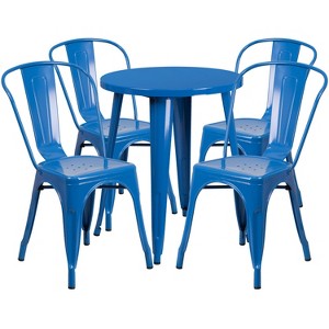 Emma and Oliver Commercial Grade 24" Round Metal Indoor-Outdoor Table Set with 4 Cafe Chairs - 1 of 4