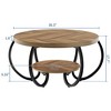 30 Inch Round Coffee Table with Shelf - 2 Tier Rustic Wood Center Table, Curved Metal Legs, Compact Design for Small Spaces, Apartments, and Office - 3 of 4