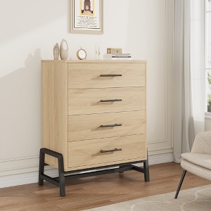 4 Dresser for Bedroom, 38.6 Inch High Dressing Table, Freestanding High Drawers with Storage Space, Wooden Wardrobe Storage Cabinet for Living Room - 1 of 4