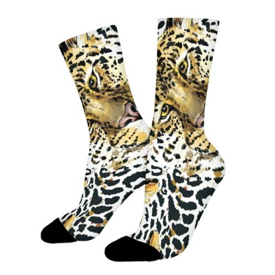 Wild Animal Leopard Jaguar Women Printed Crew Socks Funny Funky Socks Soft Polyester Novelty Gifts for Artists Men
