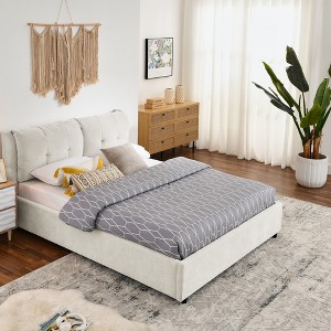 KTMBDW Lift Up Storage Bed Frame with Integrated Headboard, Upholstered Platform, Hydraulic Storage, No Box Spring - 1 of 4