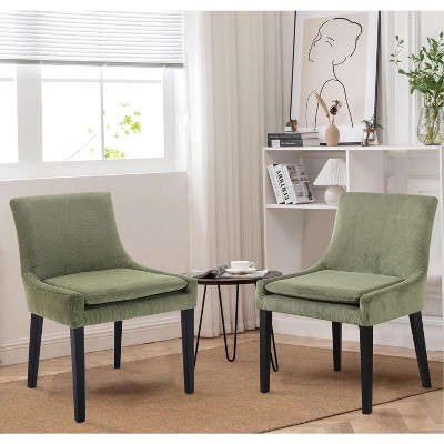 Set of 2 Modern Corduroy Upholstered Accent Dining Chairs with Mid Back and Wood Legs, Side Chairs for Living Room or Dining Room - Beige