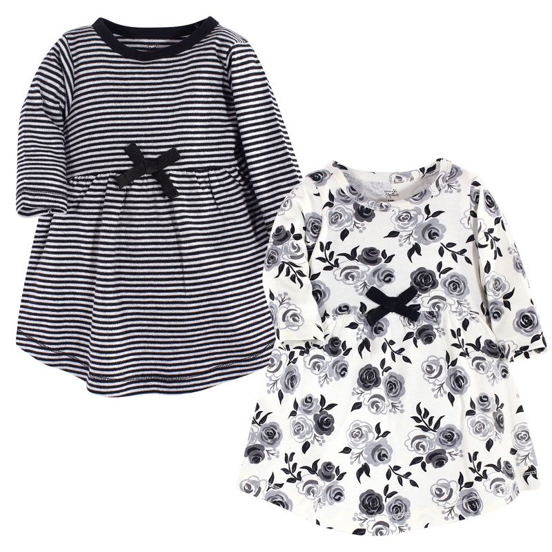 Touched by Nature Baby and Toddler Girl Organic Cotton Long-Sleeve Dresses 2pk, Black Floral, 1 of 5