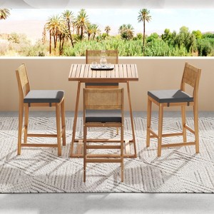 Christopher Knight Home Gaye 5 Pieces Outdoor Rattan and Acacia Wood Bar Set - 1 of 4
