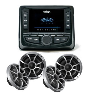 Wet Sounds WS-MC-2 Marine Radio with 2 Pairs Wet Sounds OEM Replacement 65ic-S XS-Series Silver Cone 6.5" Coaxial Speakers Pair - 1 of 4