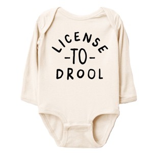 The Juniper Shop License To Drool Long Sleeve Bodysuit - NB - Natural - 1 of 4