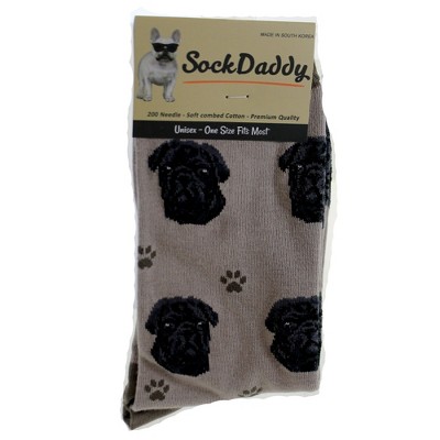 Novelty Socks 15.25" Black Pug Sock Daddy Socks Premium Quality E & S Pet  -  Socks