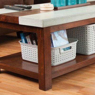 Sterilite Cement Gray Short Weave Wicker-Style Storage Basket