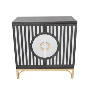 Olivia & May Art Deco Contemporary Mirrored Wood Cabinet Black: Fretwork Design, Iron Frame, No Assembly Required - 1 of 4