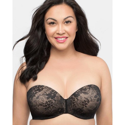 Curvy Couture full figure Strapless Sensation Multi-way Push Up Bra Black  34DDD