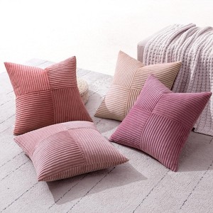 LISM 18x18 Inch Boho Decorative Pillowcases,Corduroy Striped Throw Pillow Covers Set of 4 - 1 of 4
