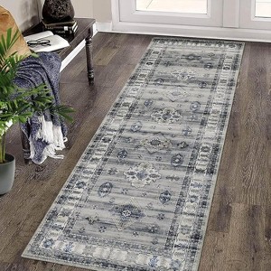 Acekool Boho Vintage Medallion Area Rug Collection, Washable Foldable Low Pile Non Slip Chenille TPR Backing, Red Blue Beige Gray - 1 of 4