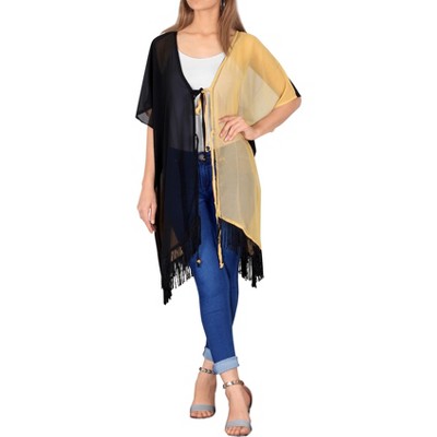LA LEELA Women's Summer Vacation Beachwear Mini Bathing Suit Open Front Boyfriend Holiday Swimwear Coverups Duster Cardigan