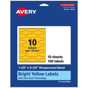 Avery Printable Wraparound Labels, Bright Yellow, 1.5" x 3.5", 100ct - 1 of 4