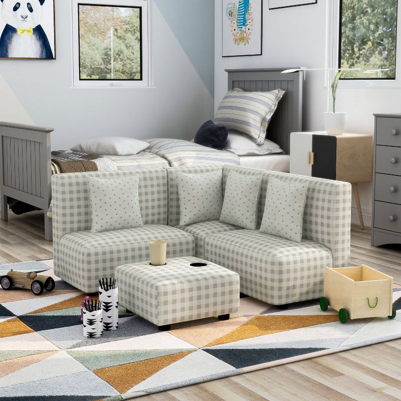 Tibbetts Kids&#39; Sectional with Ottoman Gray/White - HOMES: Inside + Out, 3 of 10