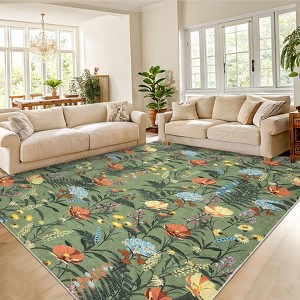 Modern Washable Area Rug for Living Room, Floral Pattern Floor Rug with Non Slip Backing, Low Pile Floor Carpet for Living Room Office - 1 of 4
