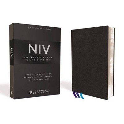 Niv, Thinline Bible, Large Print, Premium Leather, Goatskin, Black, Premier Collection, Comfort Print - by  Zondervan (Leather Bound)