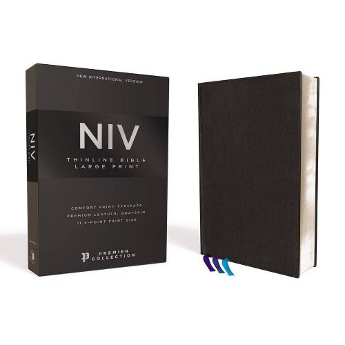 Niv, Thinline Bible, Large Print, Premium Leather, Goatskin, Black, Premier Collection, Comfort Print - by Zondervan (Leather...