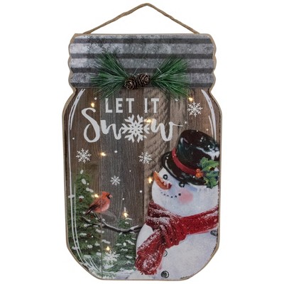 Northlight 13.5" Battery Operated Mason Jar with Snowman "Let It Snow" Christmas Wall Sign