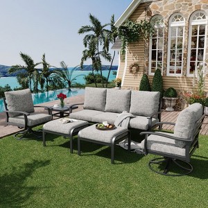 EROMMY 6 PCS Outdoor Metal Conversation Set With 360° Swivel Rocking Chairs, Sofa, &Ottoman For Patio, Garden, Deck Or Poolside - 1 of 4