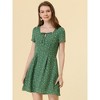 Allegra K Women's Printed Summer Casual Square Neck Short Sleeve Fit and Flare Dress - 2 of 4