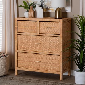 bali & pari Vaere Modern Bohemian Natural Brown Rattan and Mahogany Wood Storage Cabinet - 1 of 4