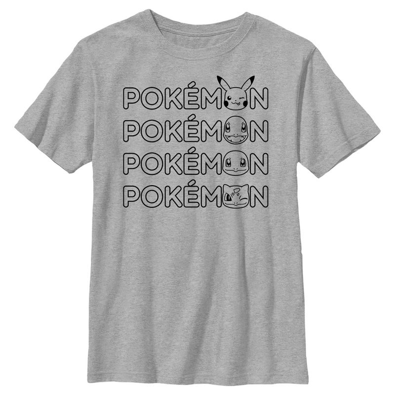 Boy's Pokemon Starter Heads Outline T-Shirt, 1 of 6