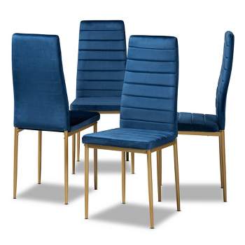 4pc Armand Velvet Fabric Upholstered and Metal Dining Chair Set - Baxton Studio