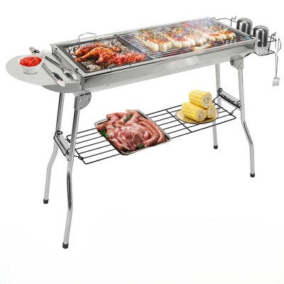 FURNIinspire Outdoor Grills, Griddles and Smokers Stainless Steel BBQ Grill Cooking Accessories for Camping, Picnics, Use, Silver, 30.3"*11.17"*7.5"