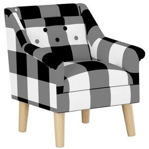 Kids Button Tufted Modern Chair Black/White Plaid with Natural Legs - Pillowfort