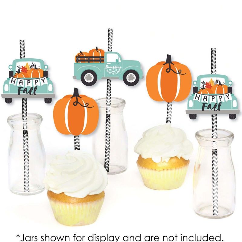 Big Dot of Happiness Happy Fall Truck - Paper Straw Decor - Harvest Pumpkin Party Striped Decorative Straws - Set of 24, 5 of 7