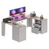 U Shaped Computer Desk Gaming Desk With Drawers With Storage Shelves  Record Storage Display Shelf Washed Gray - 2 of 4