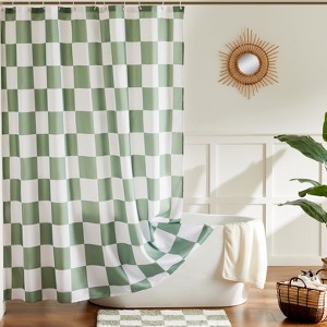 Aoibox Checkered Shower Curtain, Sage Green Bathroom Decor, Cute Retro Checkerboard Vintage Aesthetic, Machine Washable Fabric Bath Curtain - 1 of 4