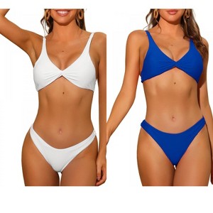 INSPIRE CHIC Women's Twist Cross Knot Solid Adjustable Straps Self Tie Back Swimsuits Bikini 2 Set - 1 of 4
