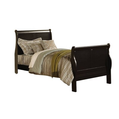 Louis Philippe III Traditional Black Pine Full Sleigh Bed with Headboard