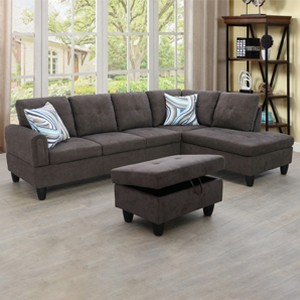 AndMakers 97 in. W Square Arm 3-piece L Shaped Polyester Modern Sectional Sofa with Storage - 1 of 4