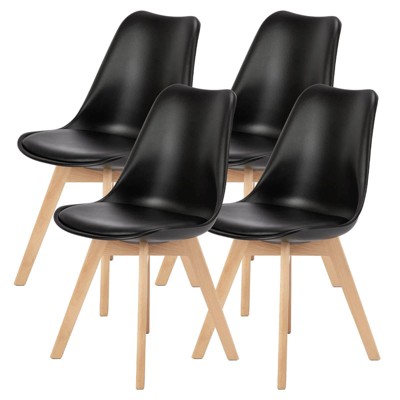 GlasFlength Seating Sets with Wood Legs, Set of 4 for Kitchen, Dining, Living Room, Black, 22.83"*16.93"*32.87"