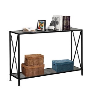 FCH Simple 2-layer X-shaped Side Frame Density Board Iron Frame 120 * 23 * 74cm Gray Board Black Frame Door Storage Entrance Table - 1 of 4