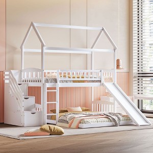 NicBex Twin Over Twin Bunk Bed with Safety Guardrail and Slide,House Loft Bed with Ladder,Modern Bunk Beds,Noise Reduced Bunk Beds for Bedroom - 1 of 4