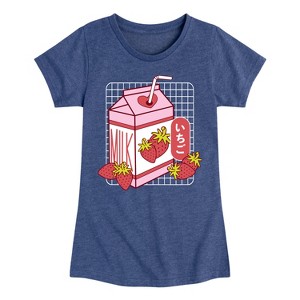 Girls' - Instant Message - Kawaii Strawberry Milk Fitted Short Sleeve Graphic T-Shirt - 1 of 4