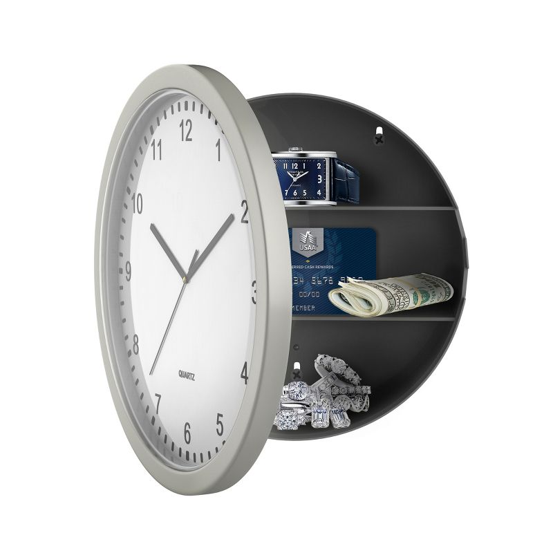 Hastings Home Analog Wall Clock With Hidden Compartments - 10", Silver, 1 of 7