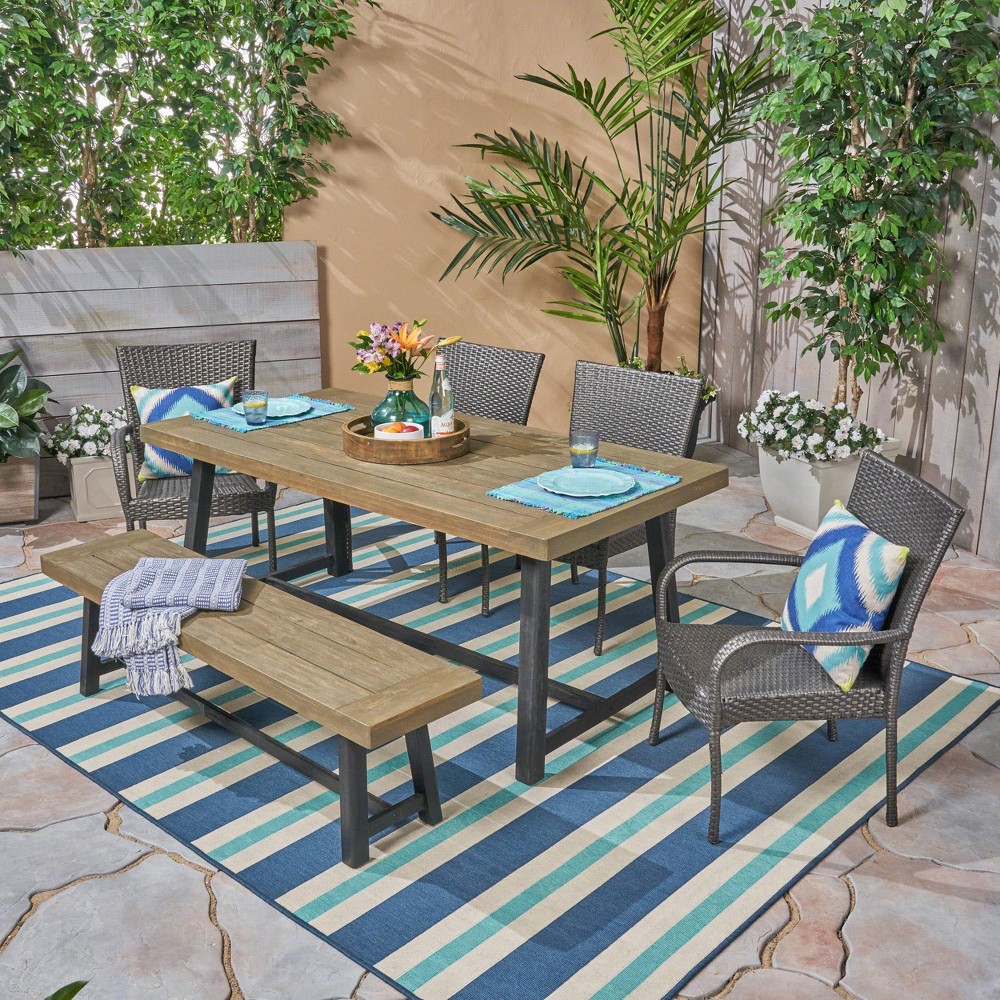 Photos - Garden Furniture Baxley 6pc Acacia Dining Set with Bench - Sandblast Gray/Gray - Christophe