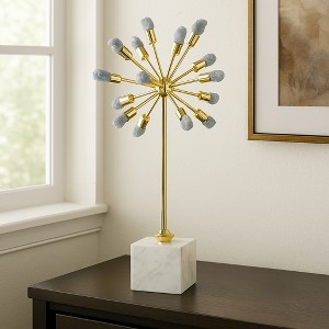 Decorative Starburst Statue with Blue Stone Accent and Marble Base, Elegant Tabletop Sculpture for Living Room, Entryway, Centerpiece, or Office Decor - 1 of 4