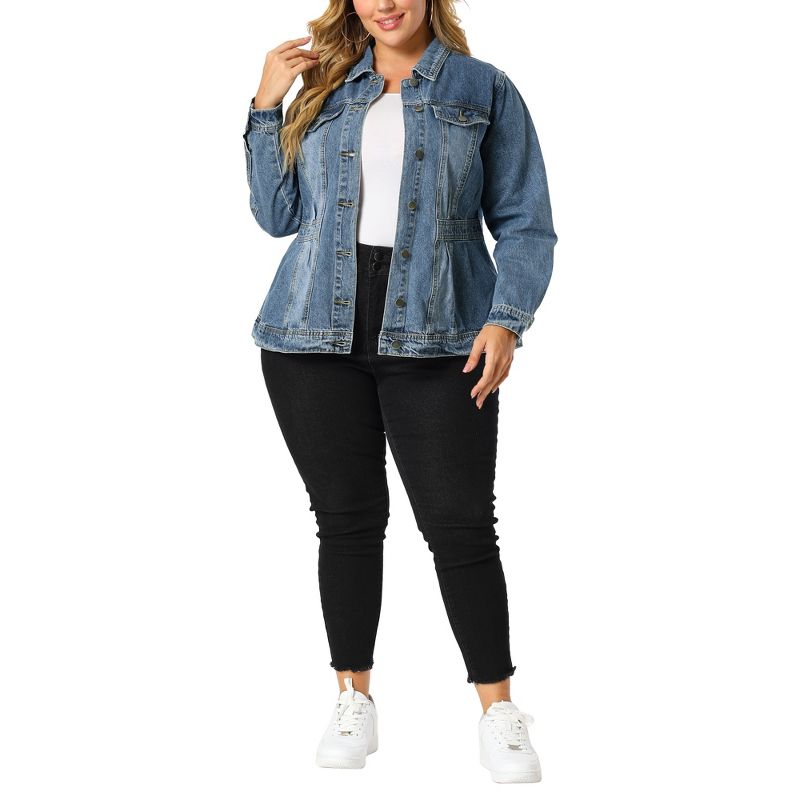 Agnes Orinda Women's Plus Size Classic Denim Washed Front Long Sleeve Casual Jean Jackets, 2 of 7