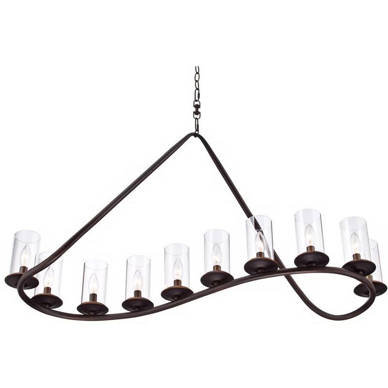 Franklin Iron Works Heritage Bronze Linear Island Pendant Chandelier 44" Wide Farmhouse Rustic Clear Glass 10-Light Fixture for Dining Room Kitchen, 6 of 11