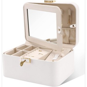 Jewelry Organizer Box, 2 Layers, Large Capacity, Double Lock and Large Mirror, Hidden Necklace Hooks, Removable Dividers - 1 of 4