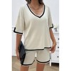 I am a Fashion Junky Knit Solid Deep V Neck Loose Drawstring Loose Set - 3 of 4